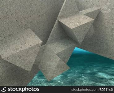 3d Abstract Architecture with water in background