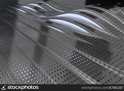 3D abstract background with aluminum wavy stripes