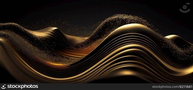 3D Abstract Background with Dark Wave and Gold Glitter. 3D Abstract Background