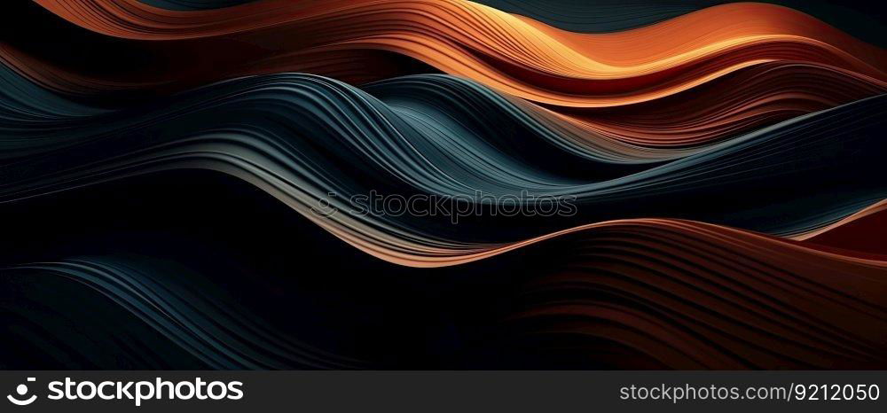 3D Abstract Background with Grey-Blue and Orange Striped Waves. 3D Abstract Background
