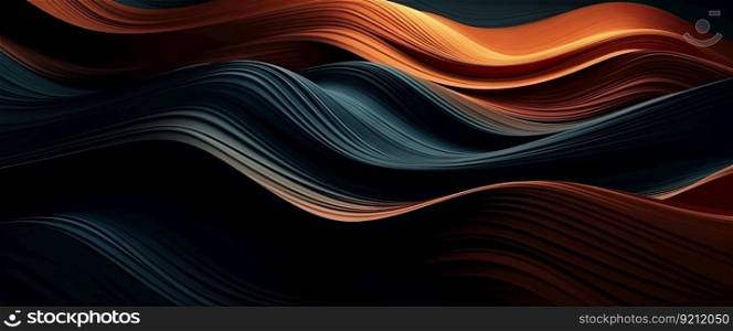 3D Abstract Background with Grey-Blue and Orange Striped Waves. 3D Abstract Background