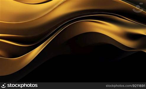 3D Abstract Background with Wavy Golden Lines on Dark. 3D Abstract Background