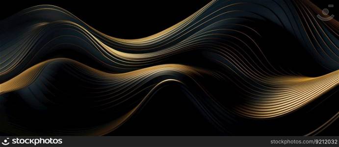 3D Abstract Background with Wavy Golden Lines on Dark. 3D Abstract Background