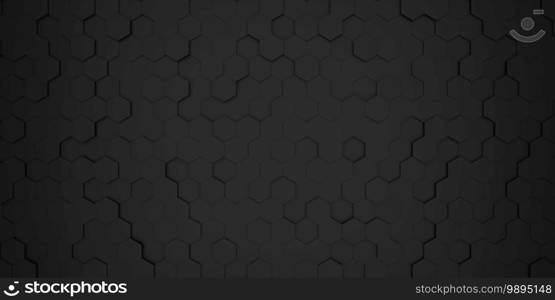 3d abstract black hexagonal background, hexagon shape