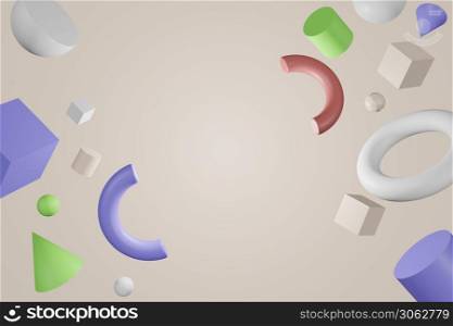 3D abstract colored geometric shapes on white color background.