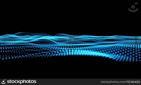 3d abstract digital technology background. Digital wave abstract title of particle blue color illustration
