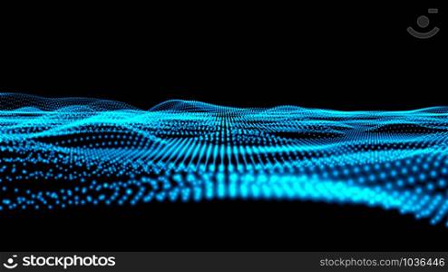 3d abstract digital technology background. Digital wave background abstract title of particle green color illustration