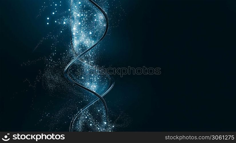 3D abstract dna strands with shine light