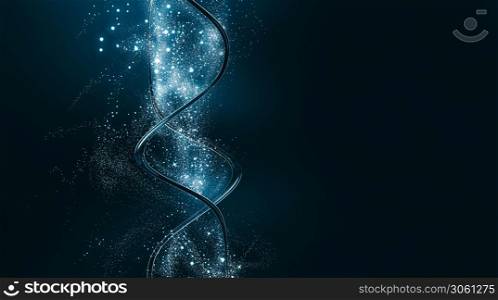 3D abstract dna strands with shine light