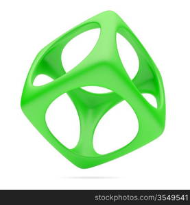 3d Abstract Green Cube Isolated on White Background