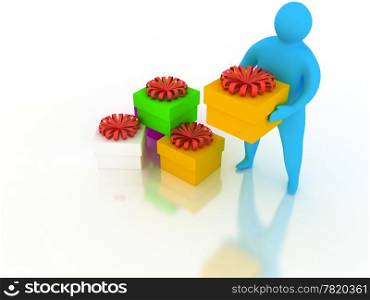 3d abstract person with present
