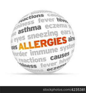 3d Allergies Word Sphere on white background.