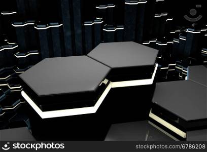 3D background with black glossy hexagonal columns