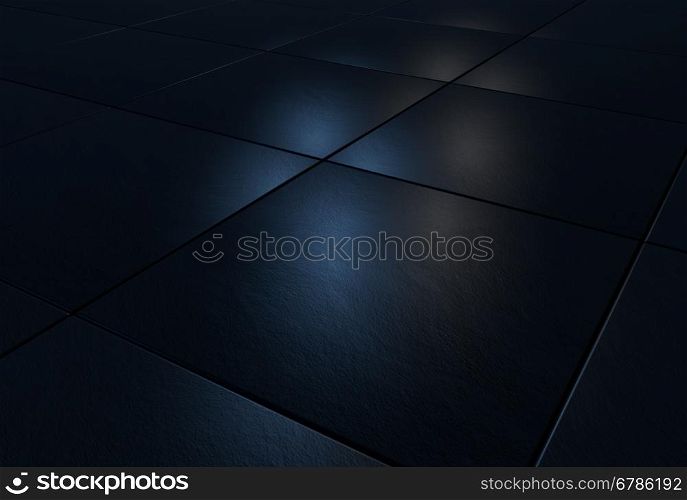 3D background with black stone tiles lit by blue and white light