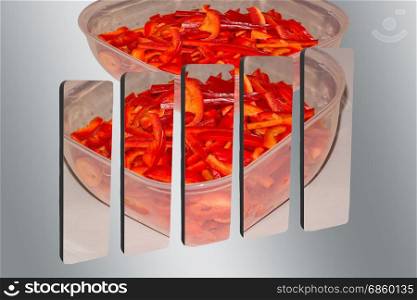 3D bar graph cut with photo of a red bell pepper slices.