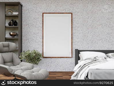 3D bed room with blank photo frame