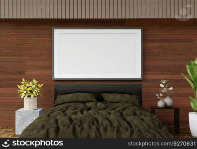 3D bed room with blank photo frame