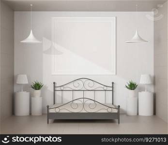 3D bed room with blank photo frame