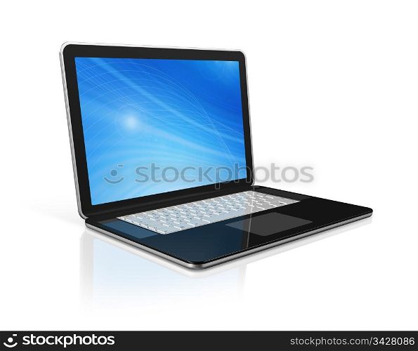 3D black laptop computer isolated on white with 2 clipping path : one for global scene and one for the screen. black Laptop computer isolated on white