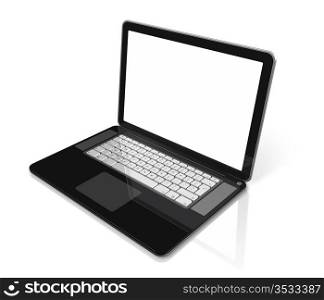 3D black laptop computer isolated on white with 2 clipping path : one for global scene and one for the screen. black Laptop computer isolated on white