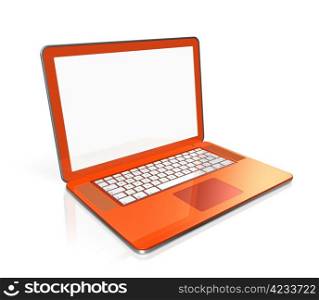 3D black laptop computer isolated on white with 2 clipping path : one for global scene and one for the screen. orange Laptop computer isolated on white