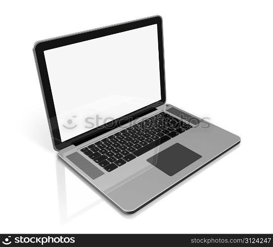 3D blank laptop computer isolated on white with clipping path. Laptop computer isolated on white