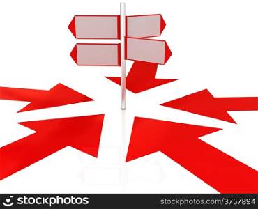 3D blank road sign and arrows way on a white background