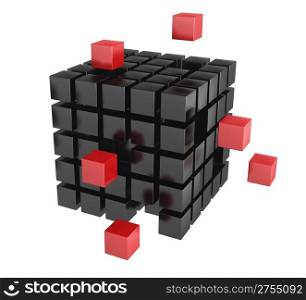 3d blocks red and black color. It is isolated on a white background