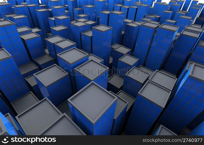 3D Blue Blocks Abstract Background