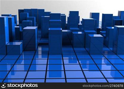 3D Blue Blocks Abstract Background