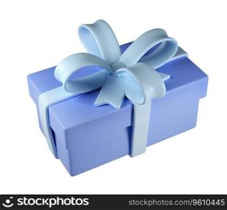 3d blue Christmas gift box icon with pastel ribbon bow on white background. Render modern holiday. Realistic icon for present, birthday or wedding banner.. 3d blue Christmas gift box icon with pastel ribbon bow on white background. Render modern holiday. Realistic icon for present, birthday or wedding banner