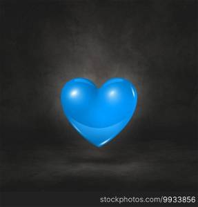 3D blue heart isolated on a black studio background. 3D illustration. 3D blue heart on a black studio background