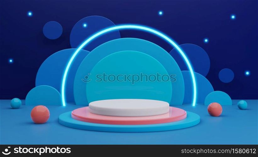 3d blue scene background with empty stand podium