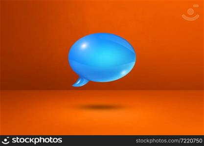 3D blue speech bubble isolated on orange background. Blue speech bubble on orange background