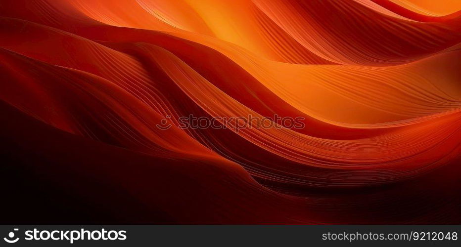 3D Bright Saturated Red-Orange Background with Striped Waves. 3D Bright Saturated Red-Orange Background