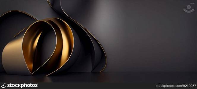 3D Business Background with Abstract Shape Design with Gold and Dark Colors. 3D Business Background