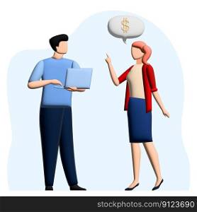 3D business concept, man and woman are negotiating - illustration. 3D business concept, man and woman are negotiating