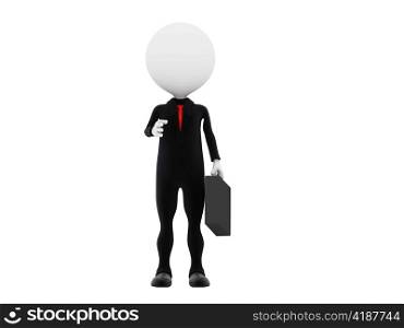 3d business man with briefcase give handshake