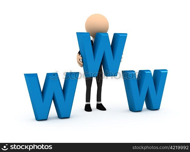 3d businessman with blue www letters. computer generated