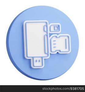 3D button rendering of Adapter for connecting external carriers of digital information. Realistic blue white illustration isolated on white background
