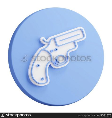 3D button rendering of emergency signal gun. Weapon to launch signal projectiles. Realistic blue white illustration isolated on white background