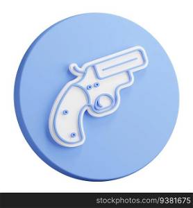 3D button rendering of emergency signal gun. Weapon to launch signal projectiles. Realistic blue white illustration isolated on white background