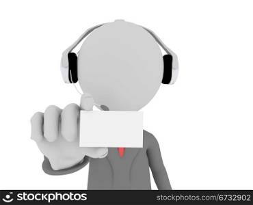 3d Call center operator showing a blank card