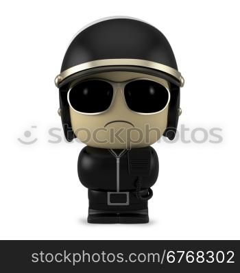 3D Cartoon character. Policeman wearing helmet and sunglasses isolated on white background with clipping path.