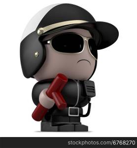 3D Cartoon character. Policeman with cosh. Isolated on white background with clipping path.