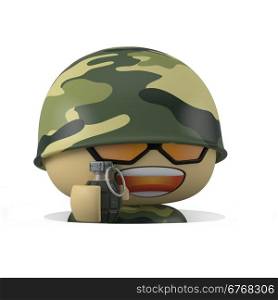 3D Cartoon character. Soldier comes out from trench.