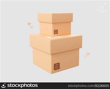 3d cartoon design illustration of Parcel boxes icon isolated, Shopping online concept.