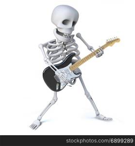 3d Cartoon skeleton plays rock guitar