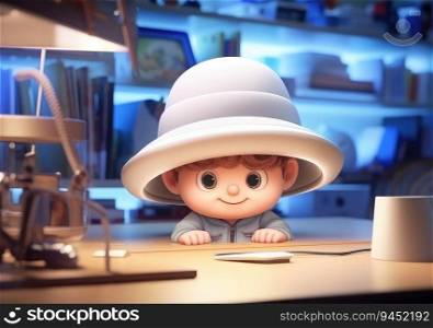 3D cartoon using laptops and sitting in chairs. Cute cartoon working, playing social media, technology futuristic, poster. AI Generative