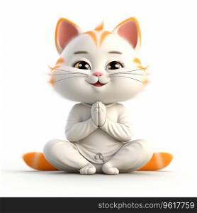 3d Cartoon yoga cat isolated on a white background Ai generated